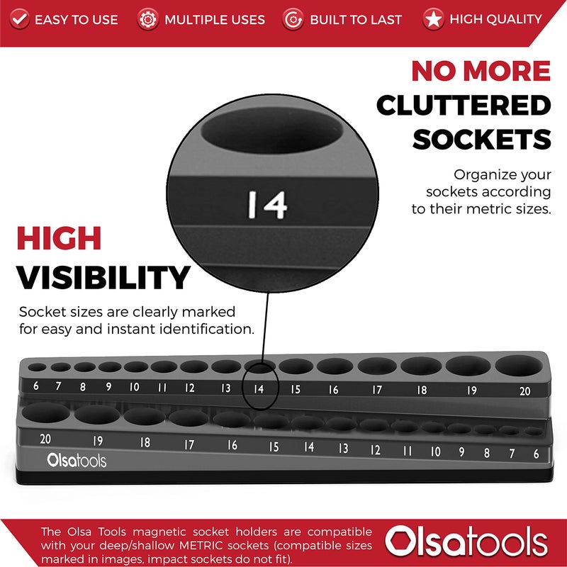 Olsa Tools Magnetic Socket Holder | 3/8-inch Drive | Metric | Black | Holds 30 Sockets | Professional Quality Tools Organizer - Image 2